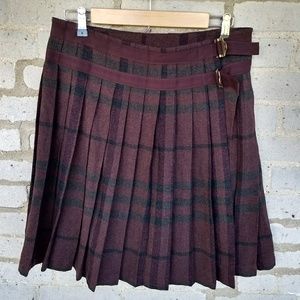 Burberry Brit maroon plaid pleated kilt skirt